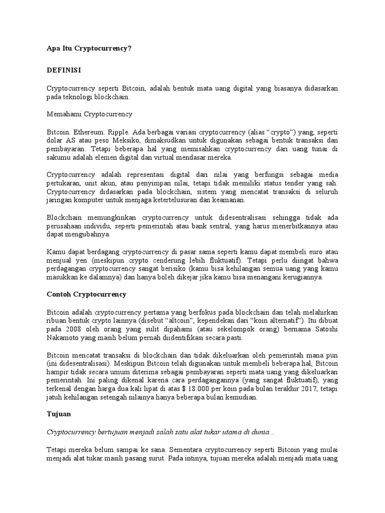 Apa Itu Cryptocurrency | PDF | Pengelolaan Keuangan & Uang | Hukum
