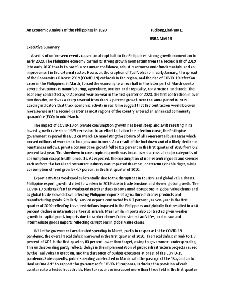 An Economic Analysis of The Philippines in 2020 | PDF | Balance Of ...