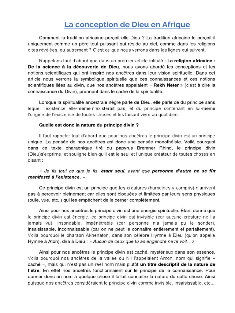 Religion Et Conception de Dieu en Afrique | PDF | Dieu | Isis