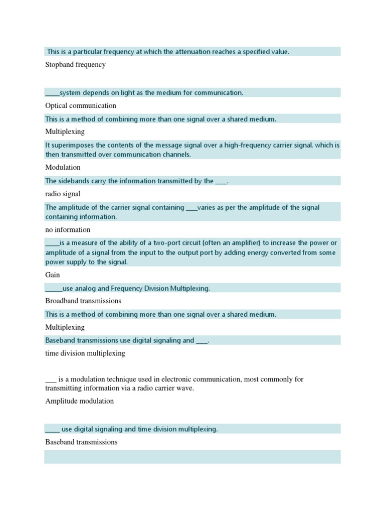 Communication Principles Quiz | PDF | Modulation | Transmission Medium