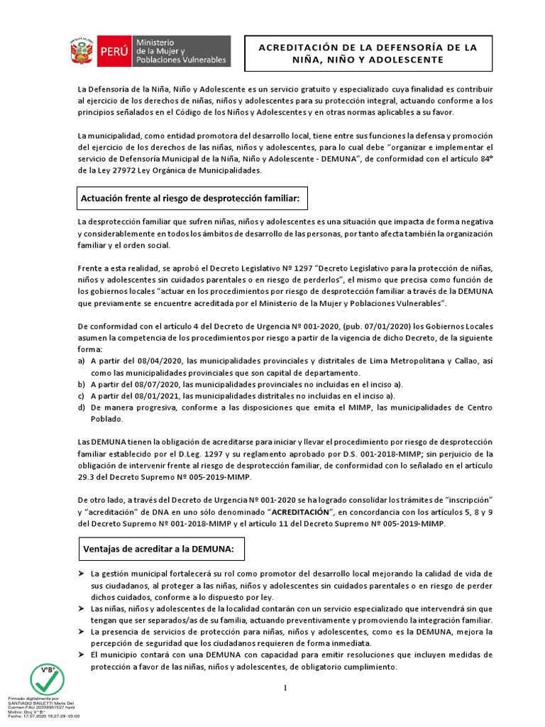Cartilla Acreditación DEMUNA 16julio2020 | PDF | Gobierno local | Gobierno