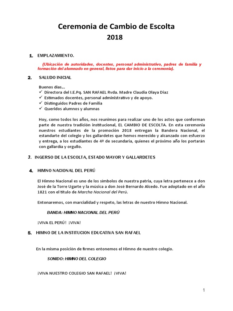 Ceremonia de Cambio de Escolta 2018 | PDF