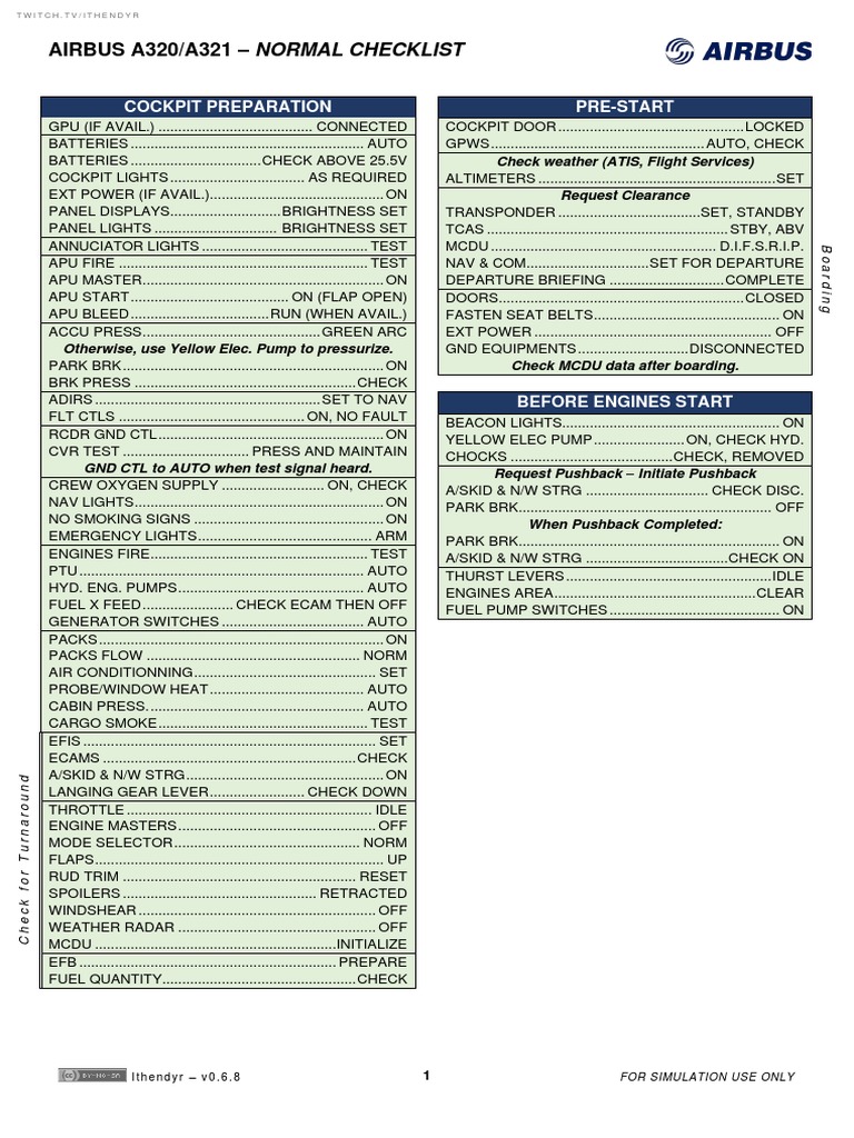 Airbus A320-A321 - Normal Checklist - v0.6.8 | PDF | Aviation ...
