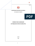 Normas para elaboração de Trabalho de Fim de Curso (TFC) na Faculdade de Direito da Universidade Metodista de Angola