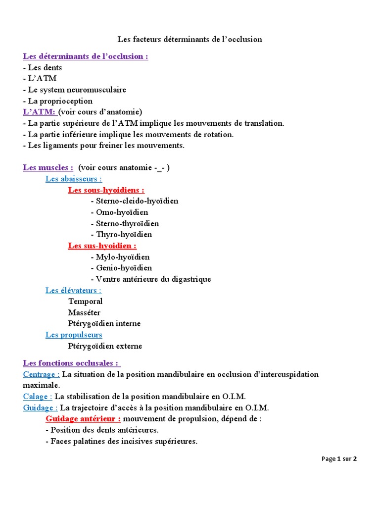 Occlusion Intercuspidie Maximale expliquée | PDF | Anatomie | Tête et ...