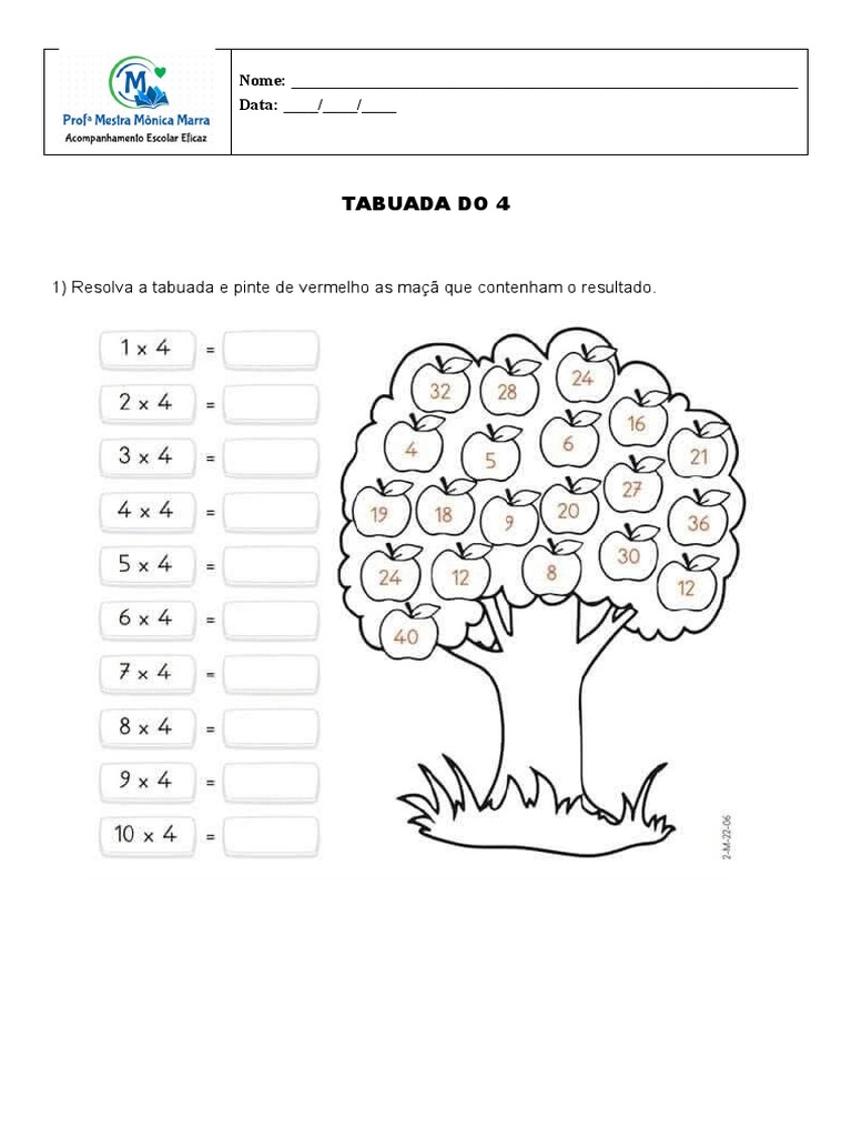 Atividades de Tabuada do 4 para Imprimir | PDF