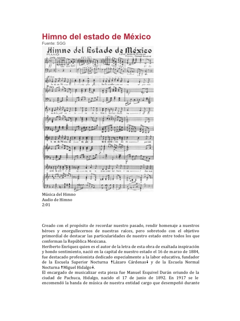 Himno Del Estado de México PDF México Entretenimiento (general)