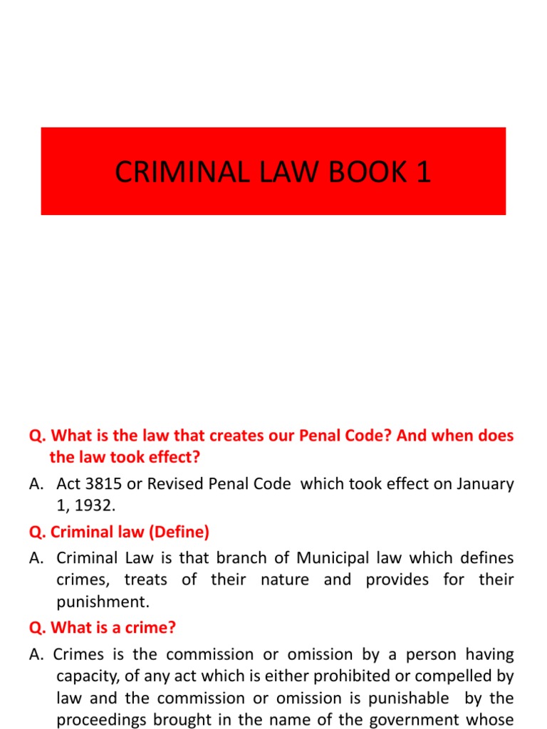 Law+1 Criminal+Law+Book+1 4+Hours+Lec+ | PDF | Crimes | Crime & Violence