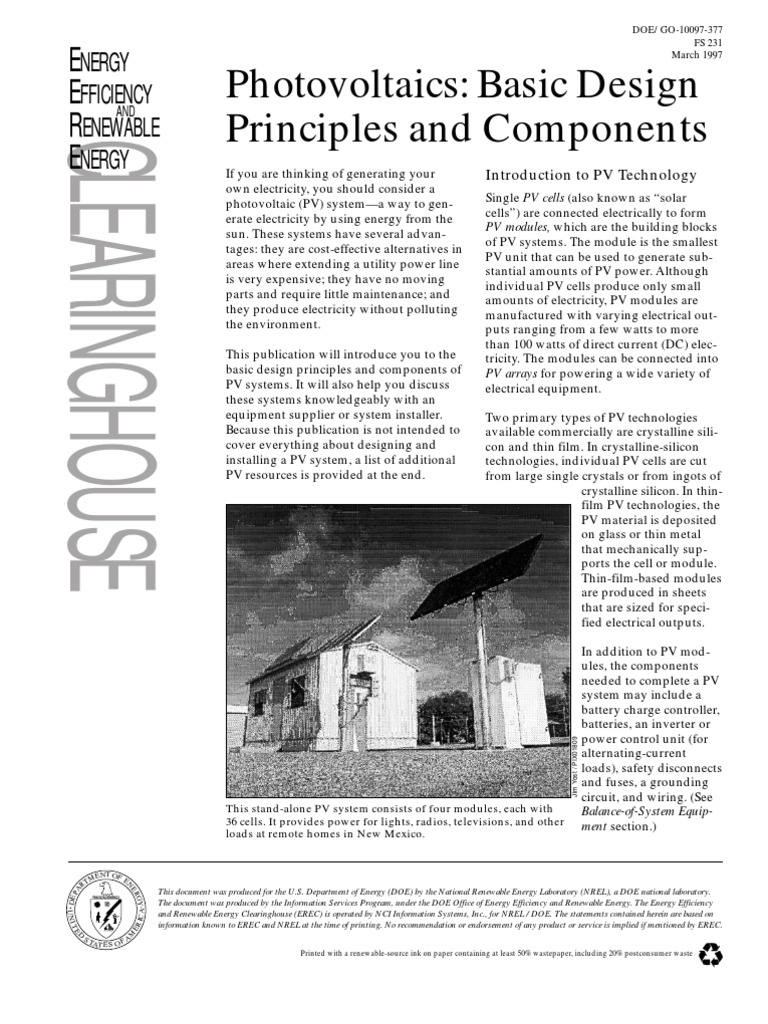 Photovoltaics (PV) - Basic Design Principles and Components | PDF