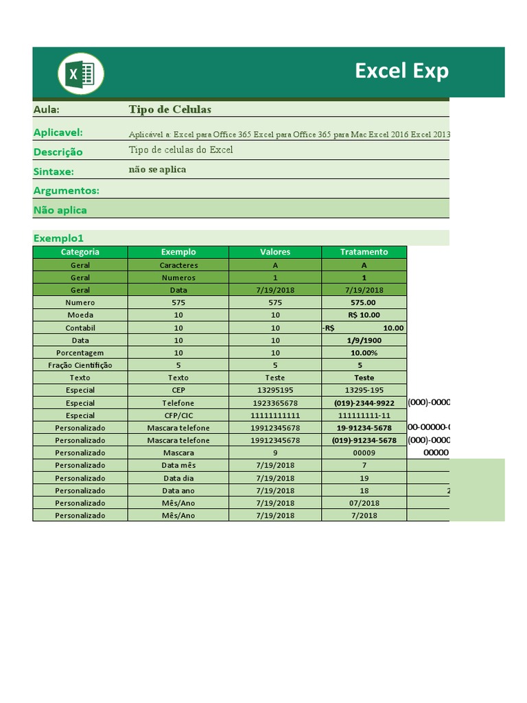 Tipos de Células no Excel | PDF | Microsoft Excel | Software proprietário