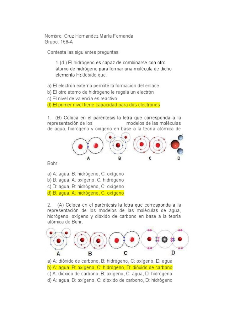 Ejercicios Dalton y Bohr | PDF | Hidrógeno | Oxígeno