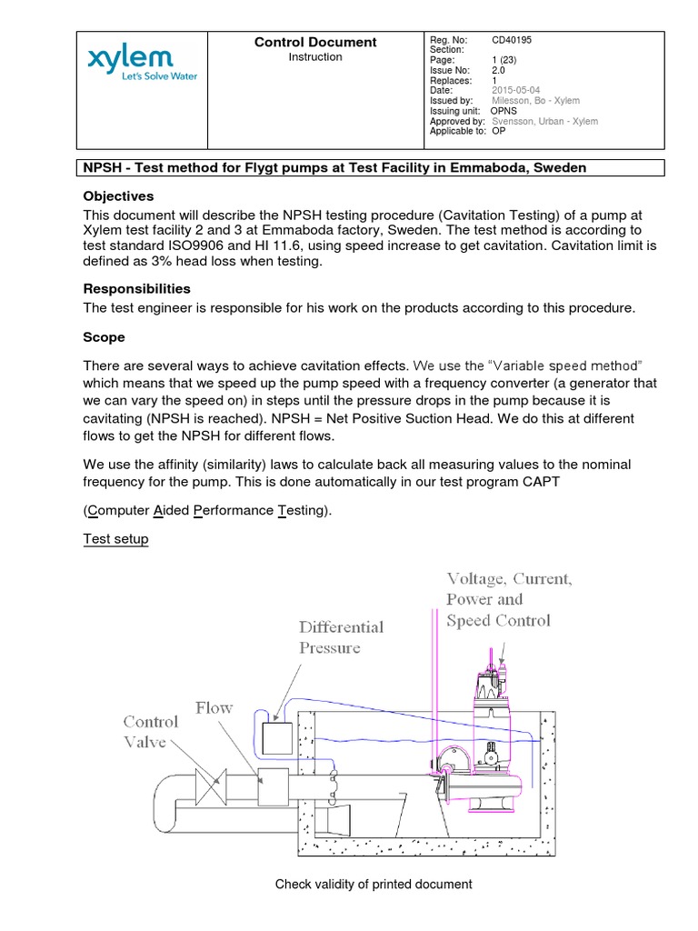 NPSH Testing Procedure for Flygt Pumps | PDF | Pump | Mechanical ...