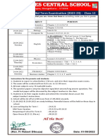 Class 12 - Date Sheet Midterm Examination
