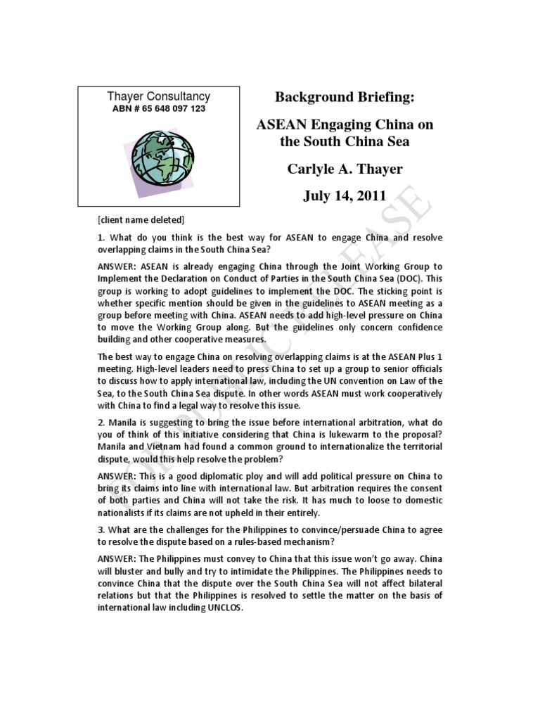 Thayer ASEAN Engaging China On The South China Sea | PDF | Association ...