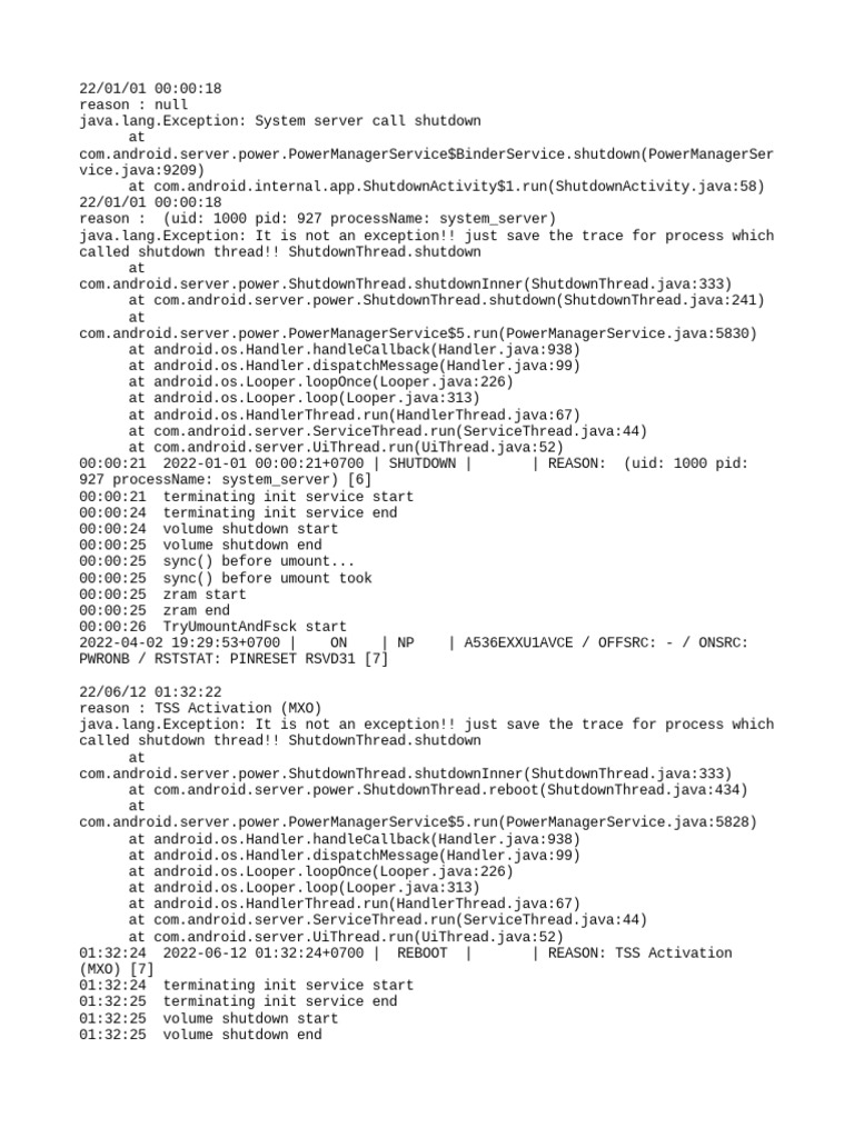 Android Shutdown and Reboot Logs | PDF | Java (Programming Language ...