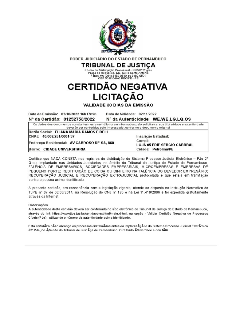 Certidão de Falencia Venc. 02-11 | PDF | Falência | Justiça