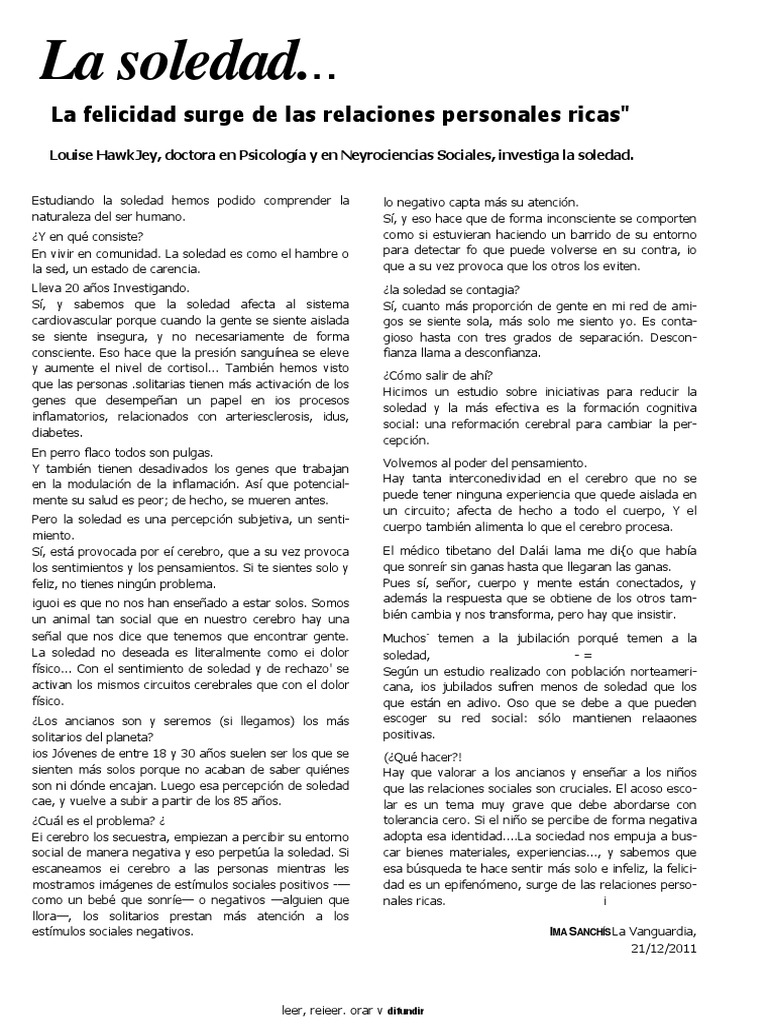 La Soledad | PDF | Soledad | Mente