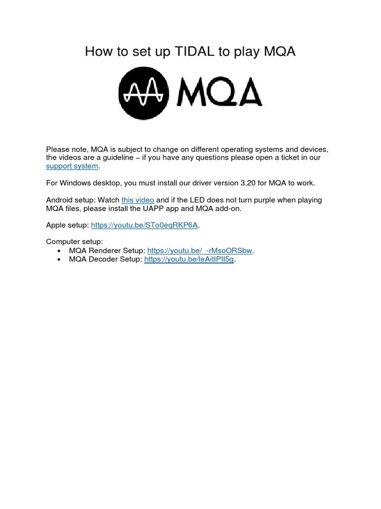 TIDAL MQA Setup Guide | PDF