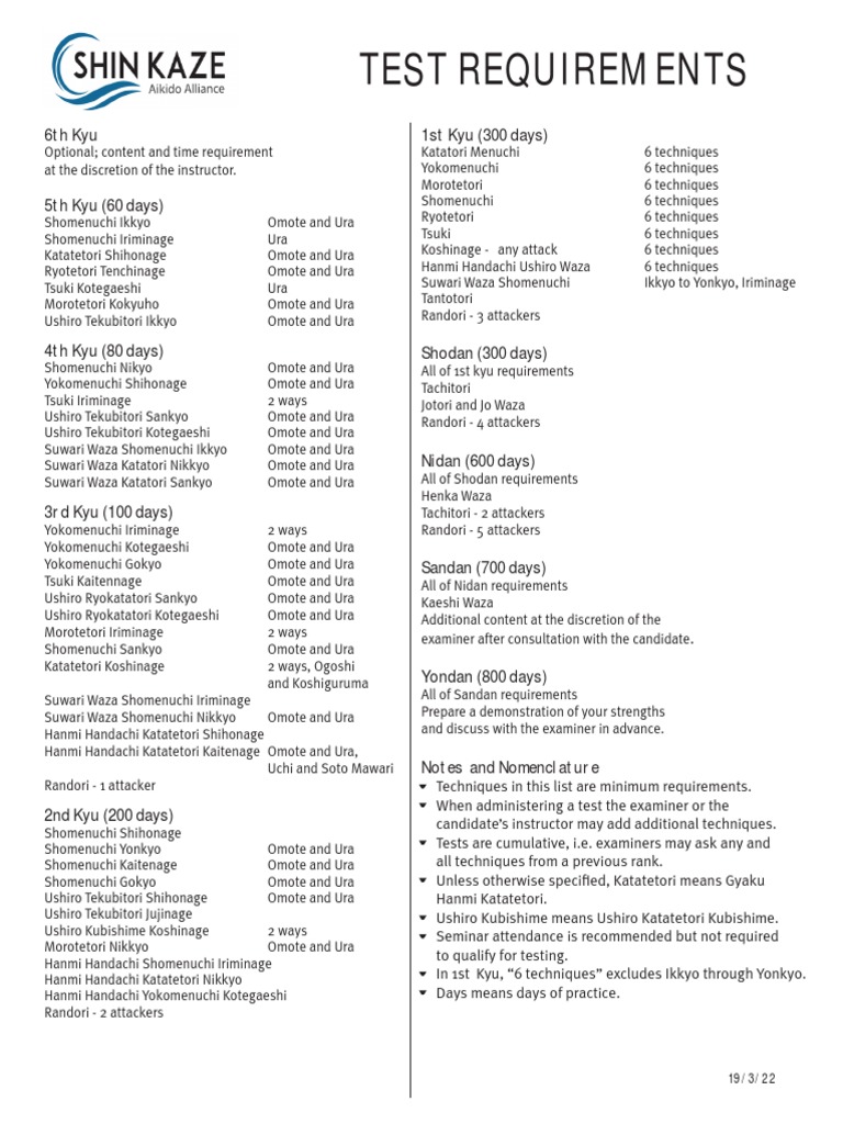 Aikido Test Requirements PDF East Asian Martial Arts Japanese