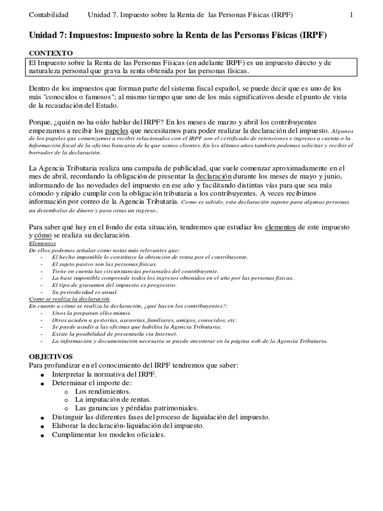 Unidad 7.impuesto Sobre La Renta de Las Personas Fisicas P1 | PDF ...