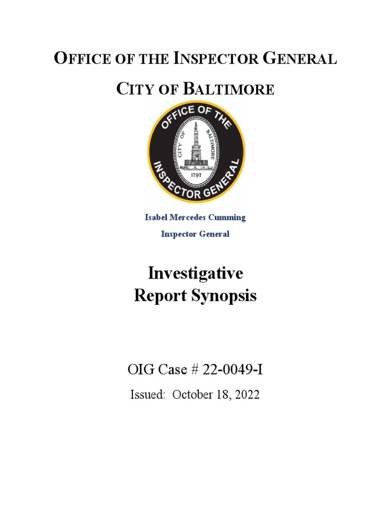 Baltimore City Inspector General Report | PDF | Baltimore Police