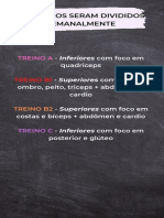 Programa de treino semanal dividido em treinos A, B e C focados em diferentes grupos musculares