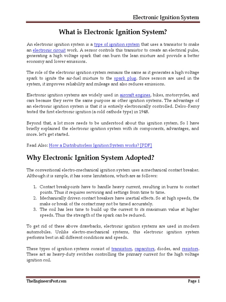 Electronic Ignition System PDF Ignition System Distributor