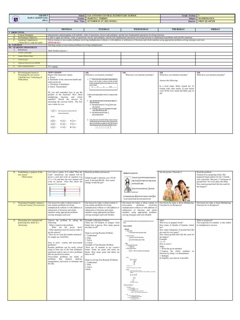 Grade 5 Math Daily Lesson Plan | PDF | Numbers | Multiplication