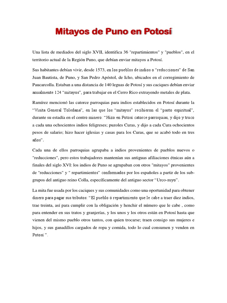 Mitayos de Puno en Potosí | PDF | Religión y espiritualidad