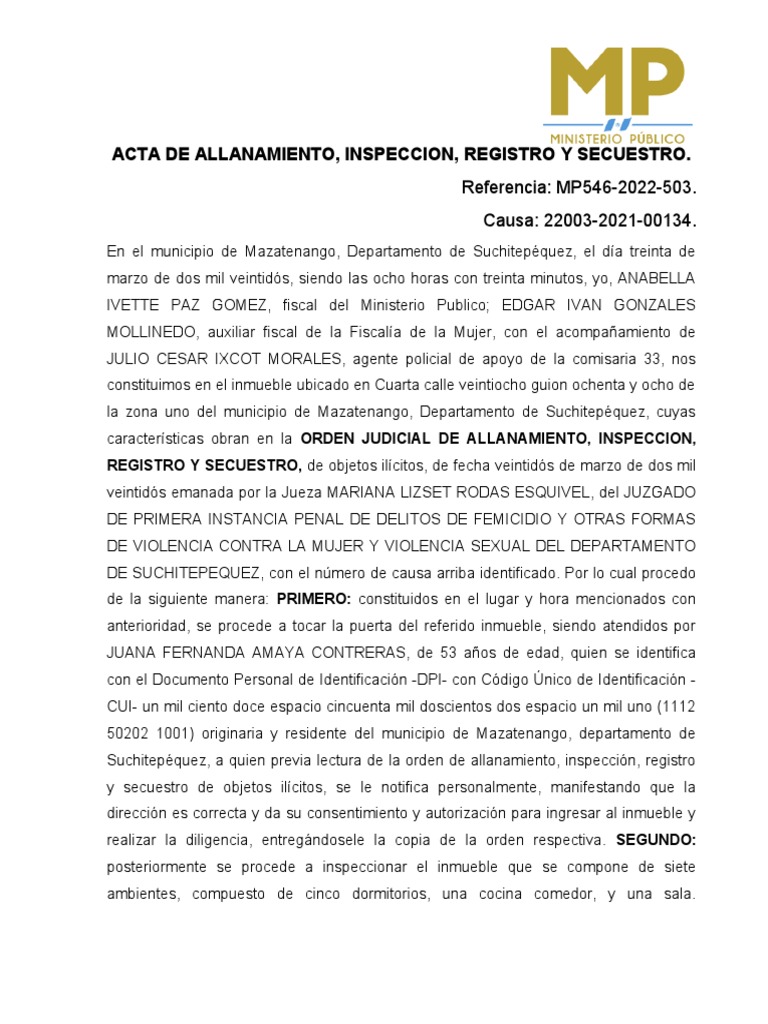 Acta de Allanamiento | PDF | Justicia | Crimen y violencia