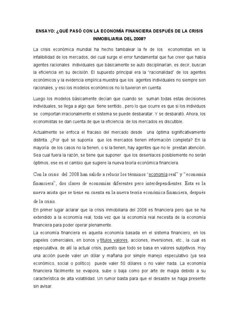 Que Paso Con La Economia Financiera Despues de La Crisis 2008 | PDF ...