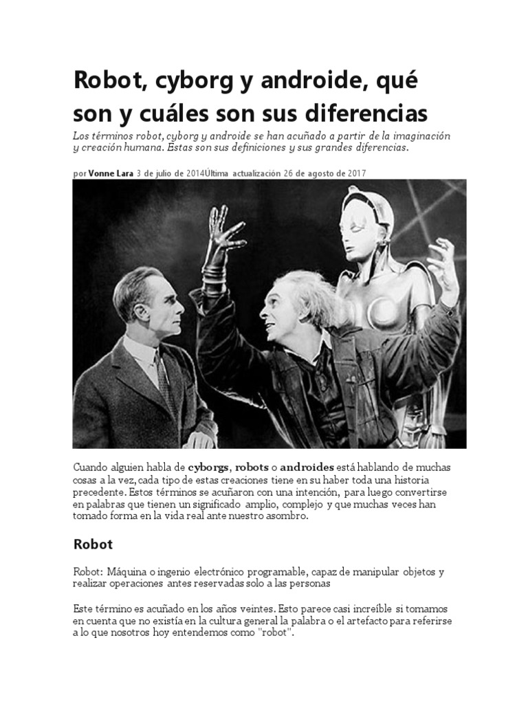 Diferencias entre cyborg, androide y robot | PDF | Robot | Robótica