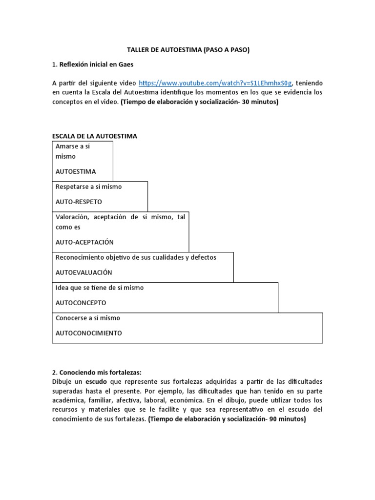 Taller de Autoestima: Reflexiones y Actividades | PDF | Autoestima ...