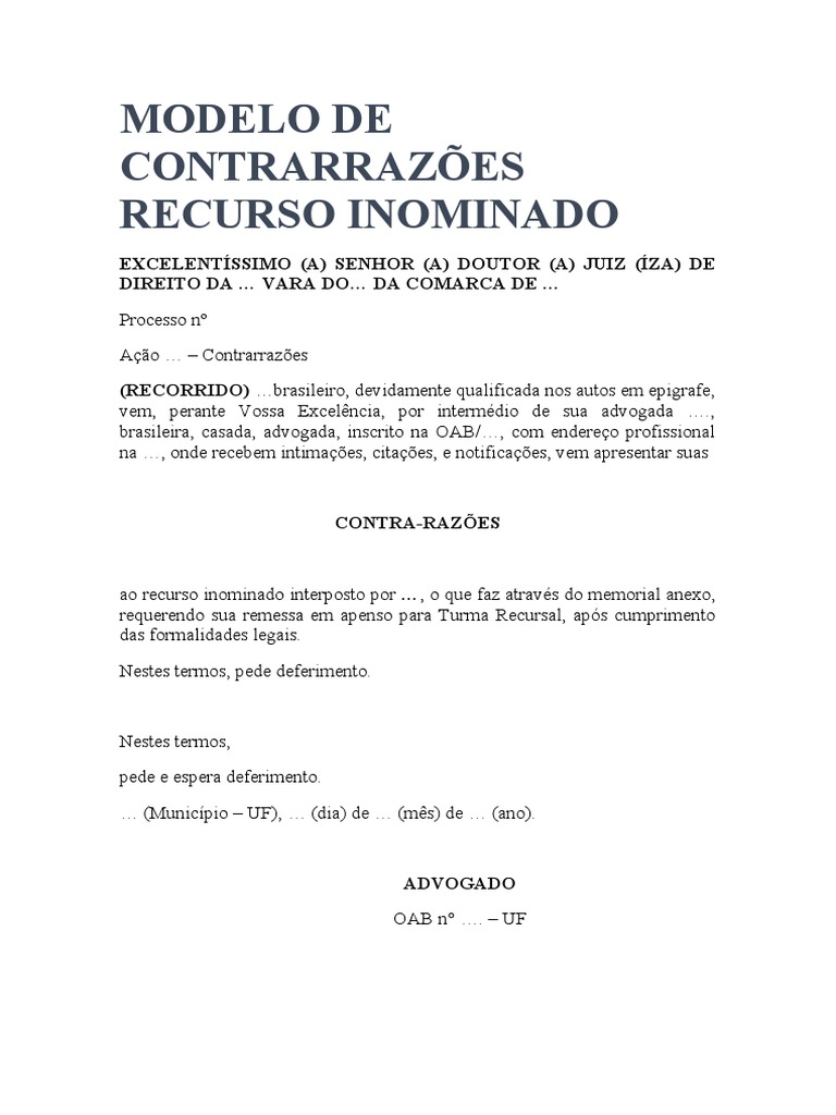 Contrarrazões ao Recurso Inominado | PDF | Indenização | Proteção ao ...