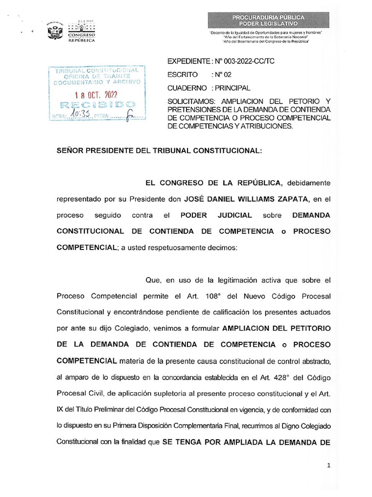 Ampliacion de La Demanda Competencial TC | PDF