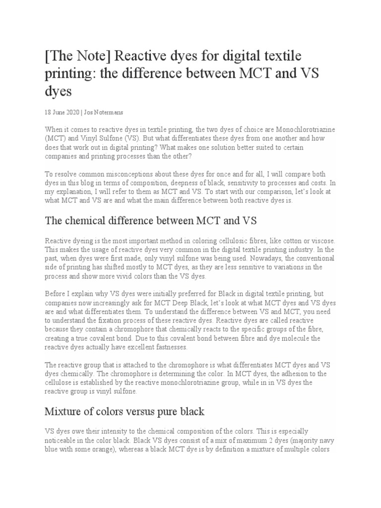 MCT vs. VS Dyes in Textile Printing | PDF | Dye | Color