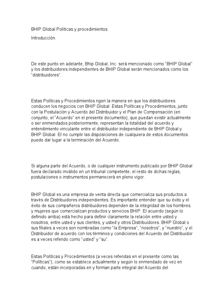 Políticas y Procedimientos de BHIP Global | PDF | Internet | Publicidad