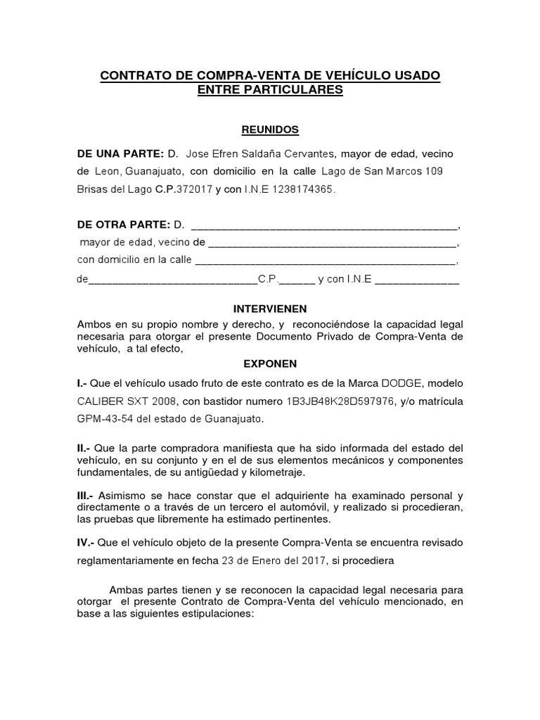 Contrato Compra Venta Vehículos | PDF | Derecho privado | Justicia
