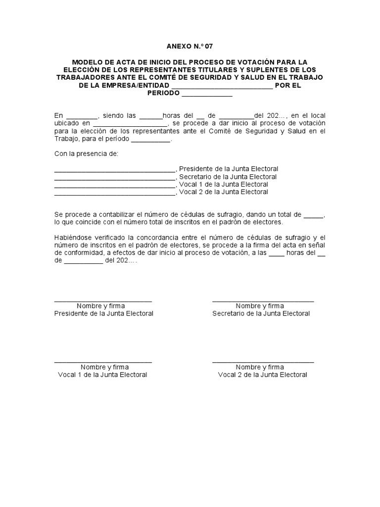 Anexo 7. Modelo de Acta de Inicio Del Proceso de Votación | PDF ...