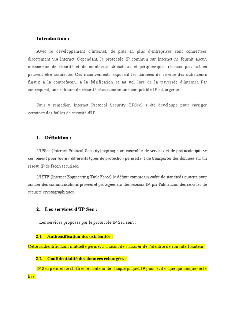 Présentation Du Protocole IP Sec | PDF | Protocoles Internet ...