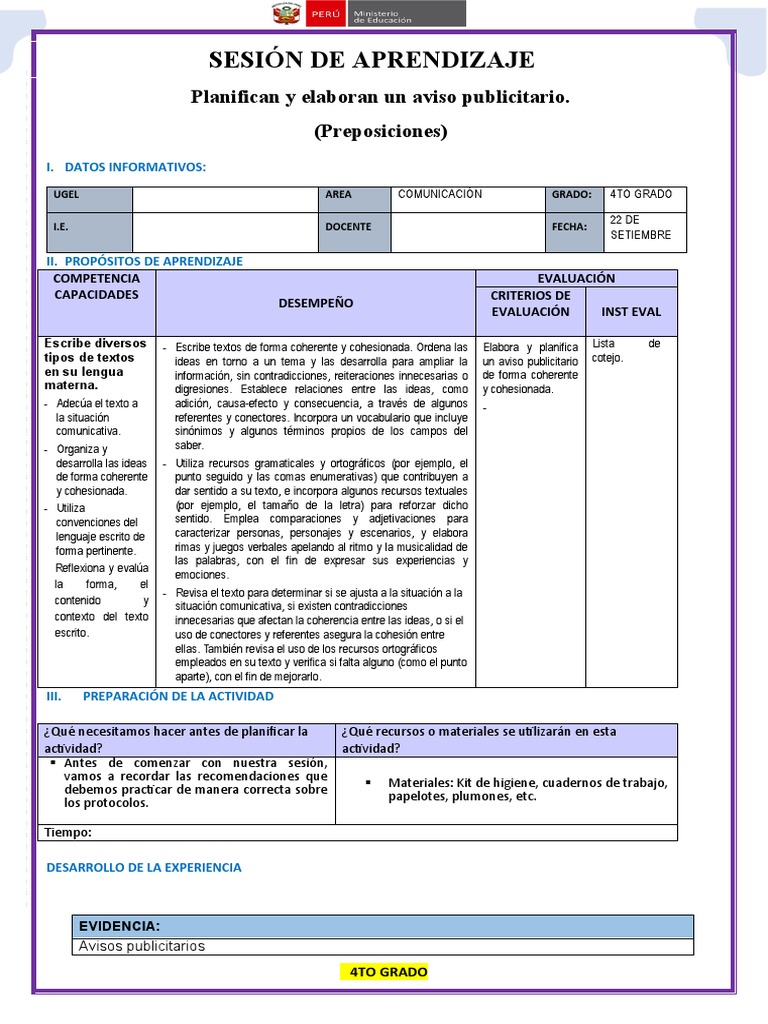 22 de Setiembre Comunicación 4to Grado | PDF | Comunicación | Evaluación