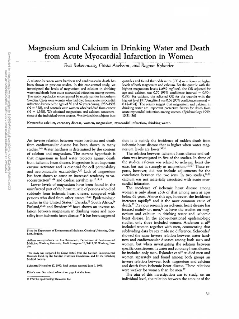 Magnesium and Calcium in Drinking Water and Death.7 (1) PDF