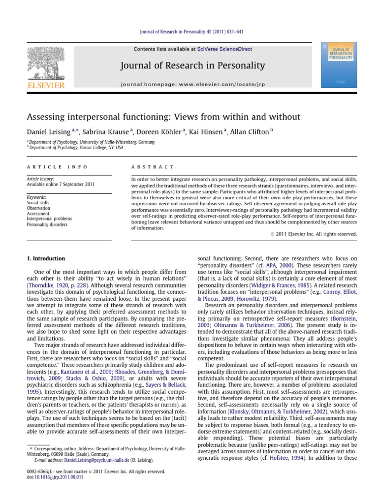Asessing Interpersonal Functioning | PDF | Personality Disorder ...