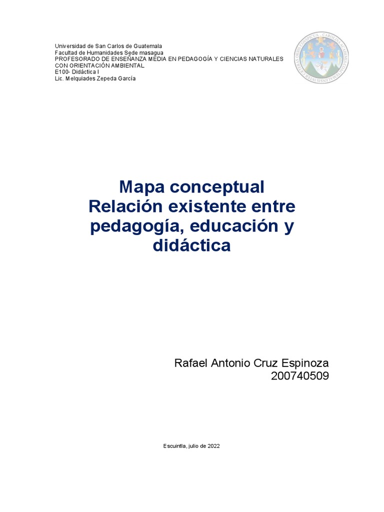 Mapa Conceptual Relación Existente Entre Pedagogía, Educación y ...