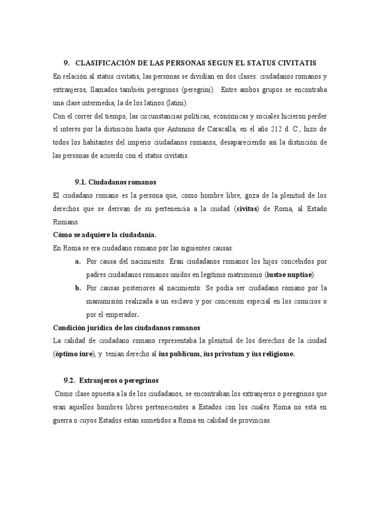 Clasificación del Status Civitatis en Roma | PDF | Roma antigua | Justicia