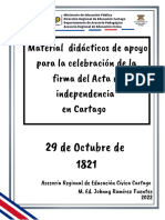 Materiales para La Celebración Del 29 de Octubre Firma Del Acta de Independencia en Cartago Día de Las Culturas 2022