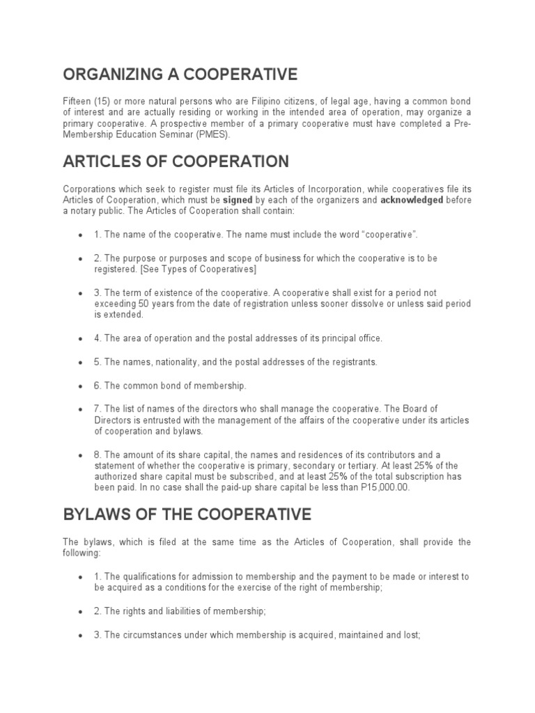 Organizing A Cooperative Download Free Pdf Cooperative Board Of