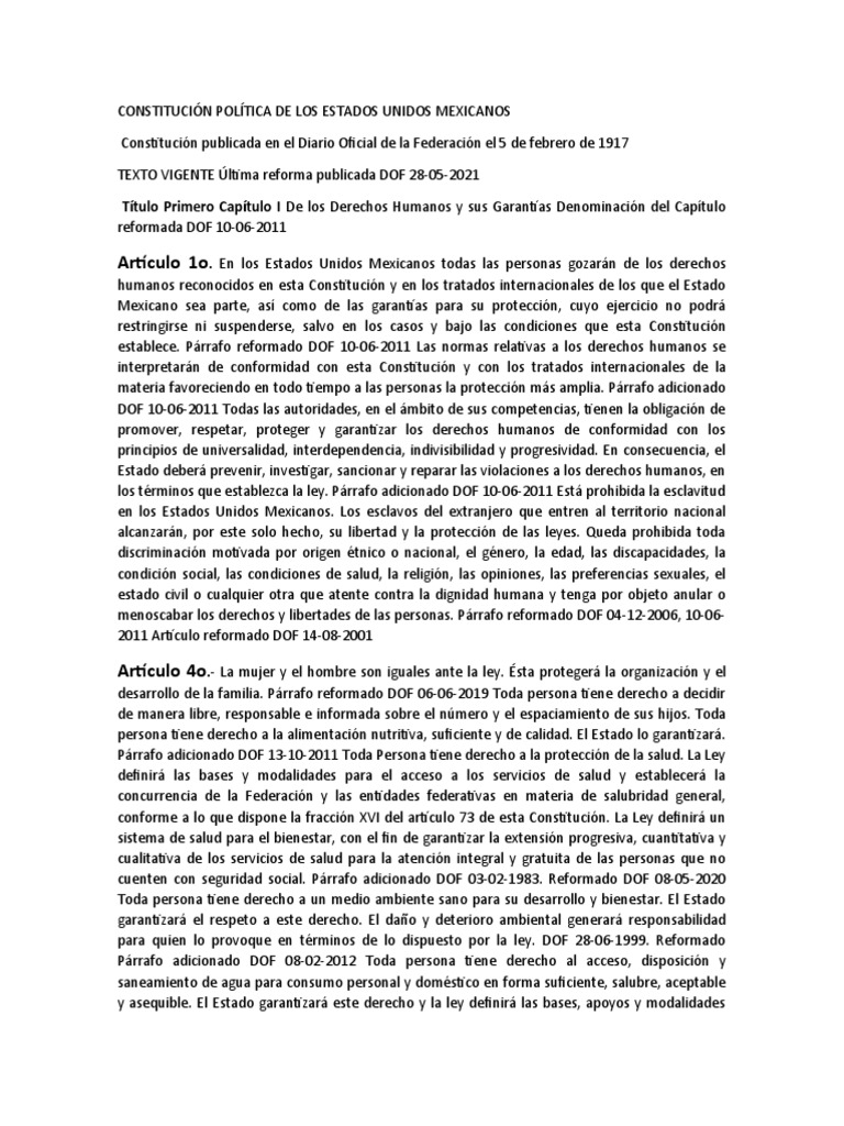 Constitución Política de Los Estados Unidos Mexicanos | PDF | Derechos ...