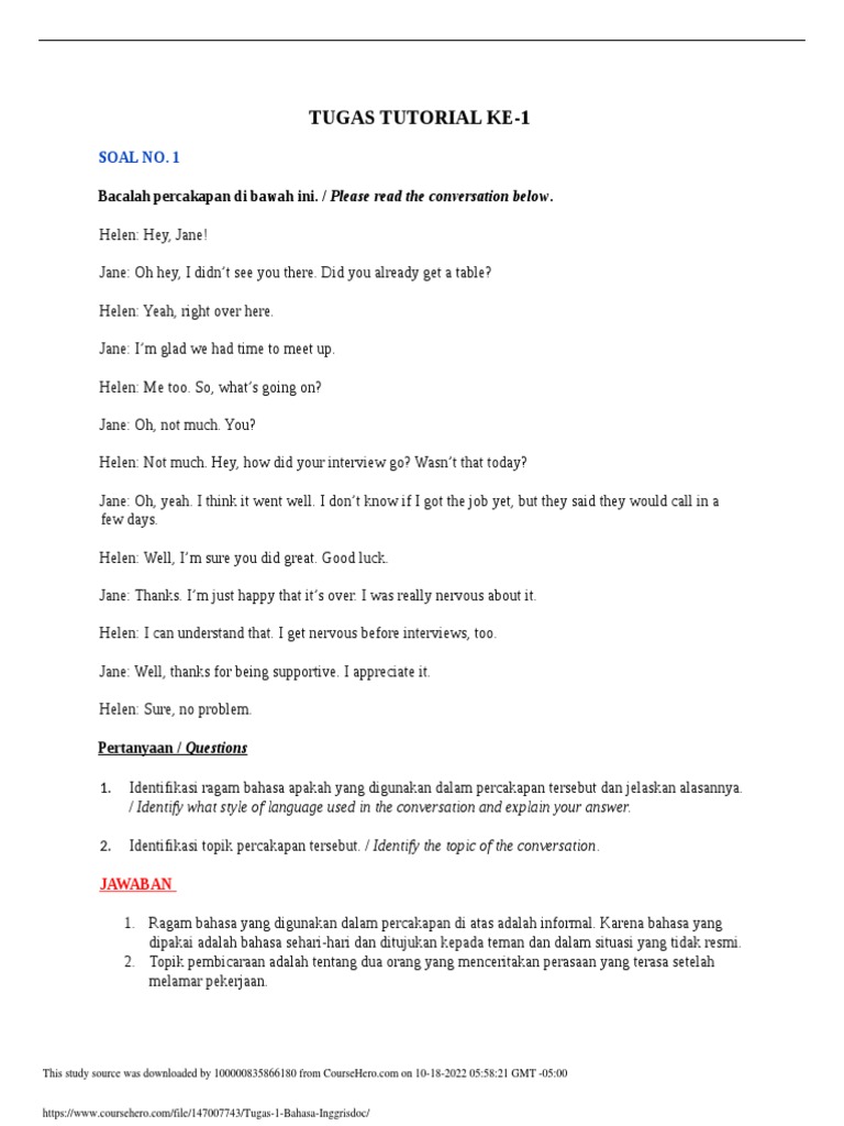 Tugas 1 Bahasa Inggris Pdf