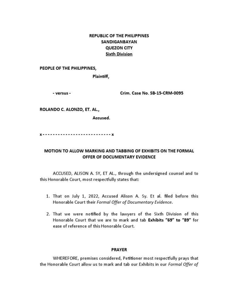 Motion To Allow Marking and Tabbing of Exhibits | PDF | Government ...